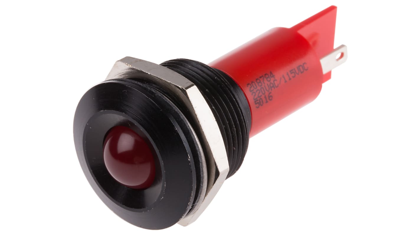 Indicatore da pannello RS PRO Rosso  a LED, 115 V dc, 230V ca, Sporgente, foro da 19mm