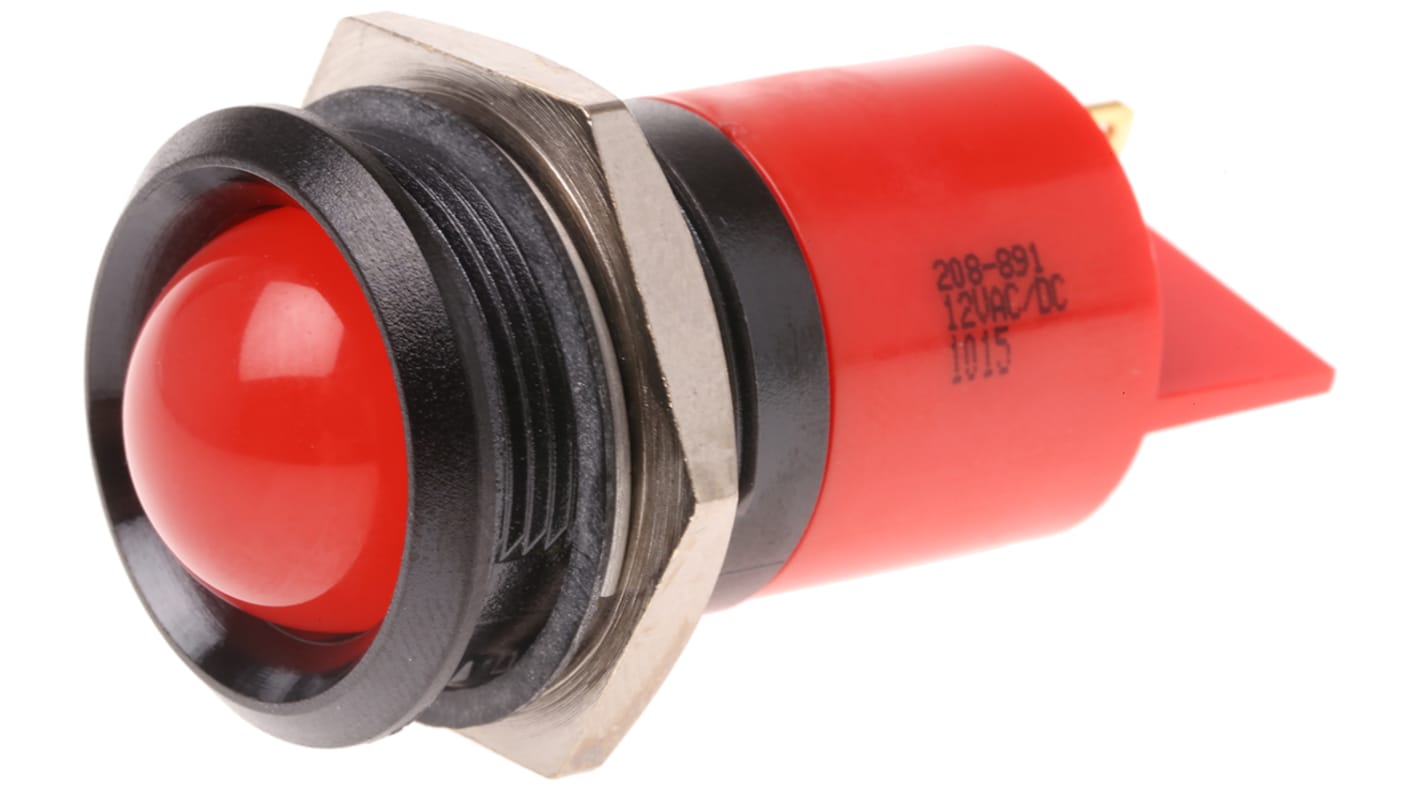 RS PRO Red Panel Mount Indicator, 22mm Mounting Hole Size, Solder Tab Termination