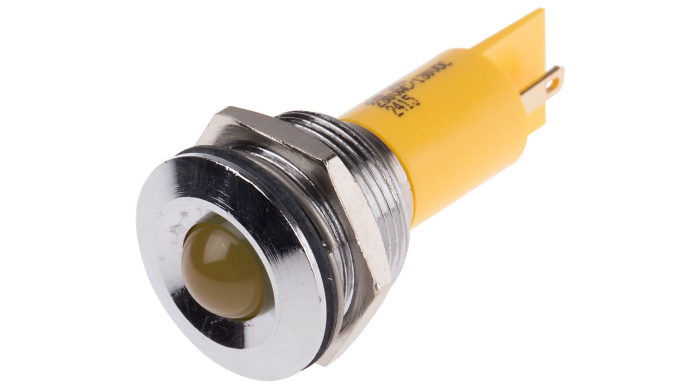 Indicatore da pannello RS PRO Giallo  a LED, 130 V dc, 230V ca, Sporgente, foro da 19mm