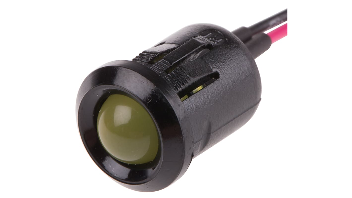 RS PRO Yellow Panel Mount Indicator, 2V dc, 12mm Mounting Hole Size, Lead Wires Termination