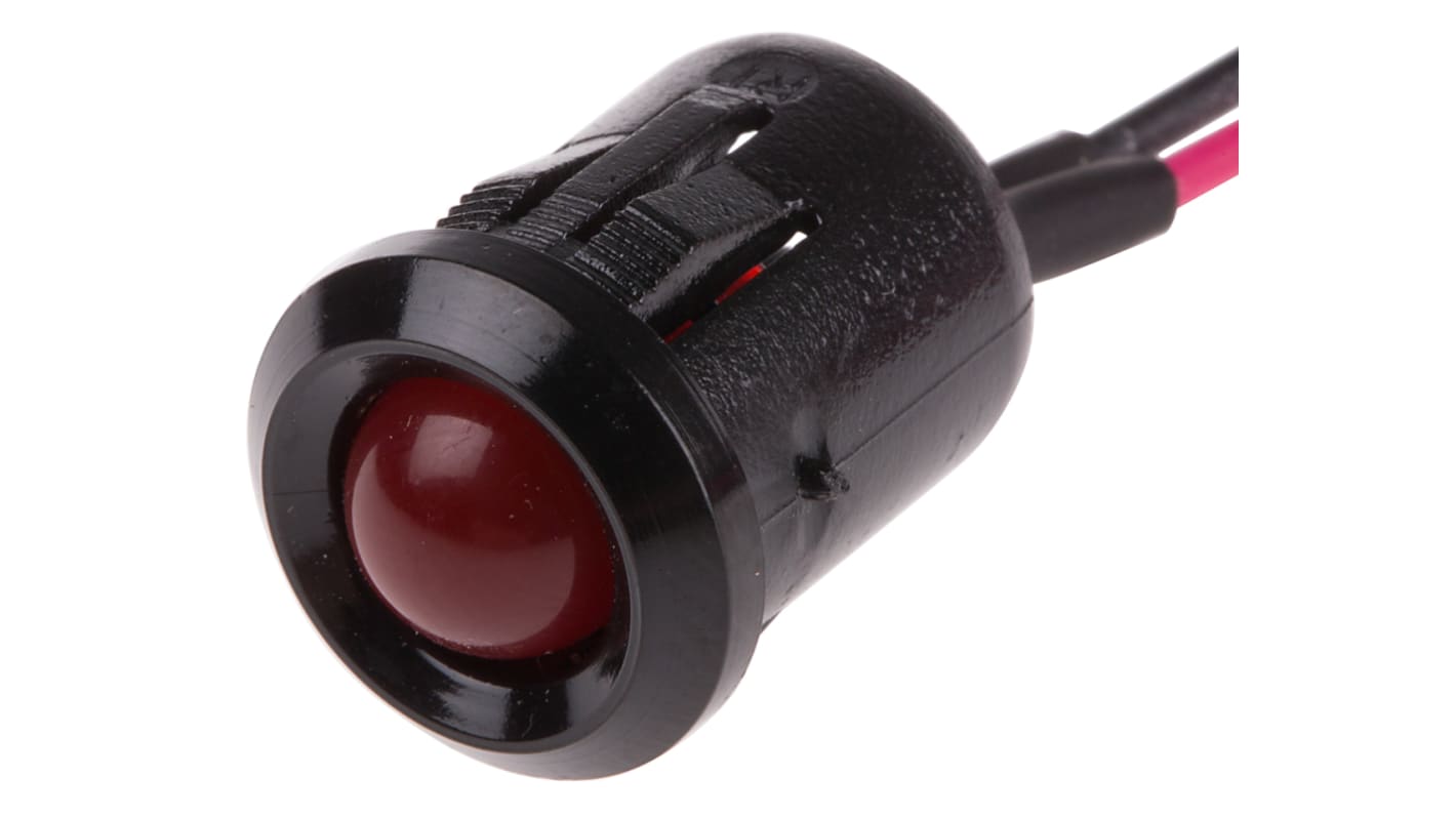 RS PRO Red Flashing LED Panel Mount Indicator, 24V dc, 12mm Mounting Hole Size, Lead Wires Termination