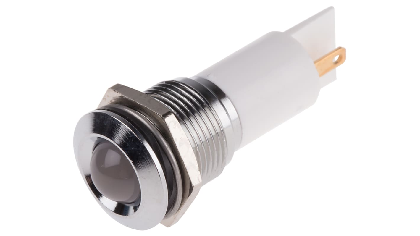 Indicador LED RS PRO, Blanco, lente prominente, marco Cromo, Ø montaje 16mm, 130V ac, 6mA, 350mcd