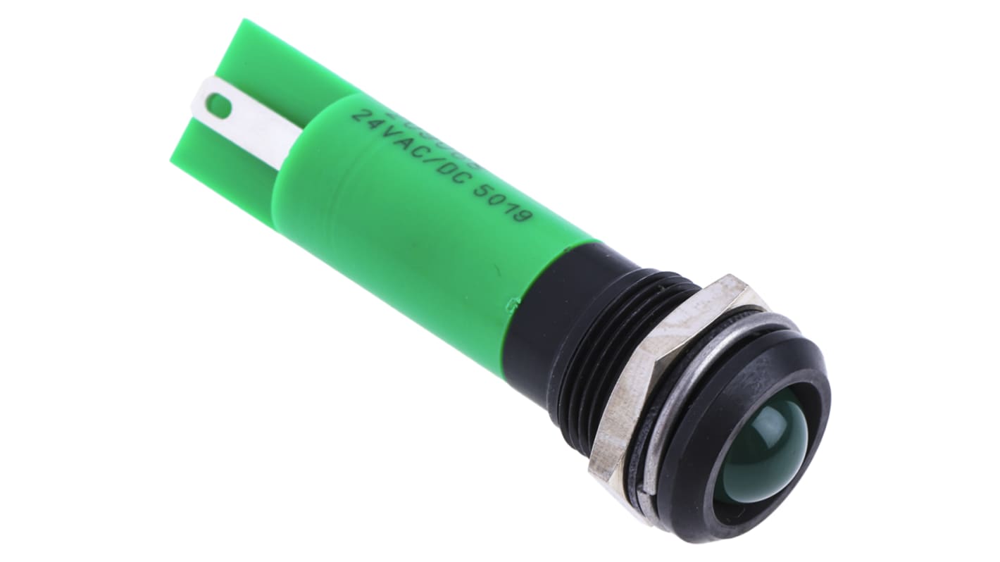 RS PRO Green Panel Mount Indicator, 12mm Mounting Hole Size, Solder Tab Termination, IP67