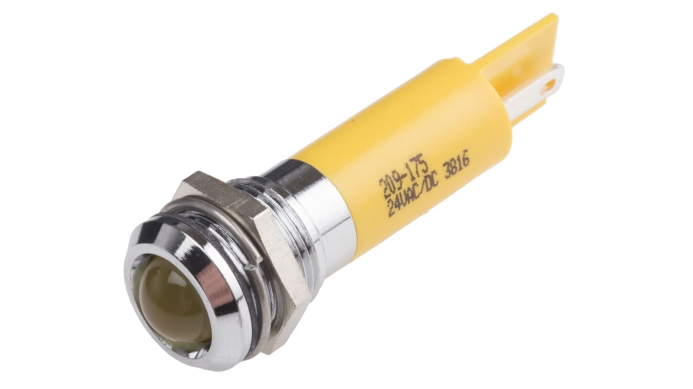 RS PRO Yellow Panel Mount Indicator, 12mm Mounting Hole Size, Solder Tab Termination, IP67