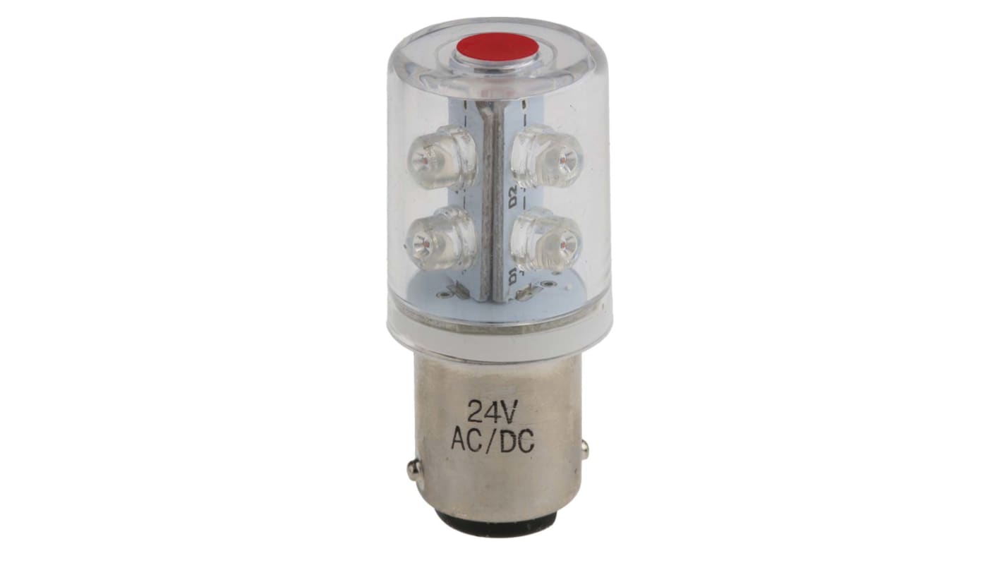 Lampada LED per torrette RS PRO, lunghezza 42 mm, Ø 20mm, 24 V c.a./c.c., 6 chip LED da 350mcd, luce rossa, lampada da