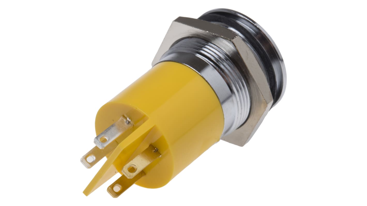 Indicatore da pannello RS PRO Giallo  a LED, 12V, Sporgente, foro da 22mm