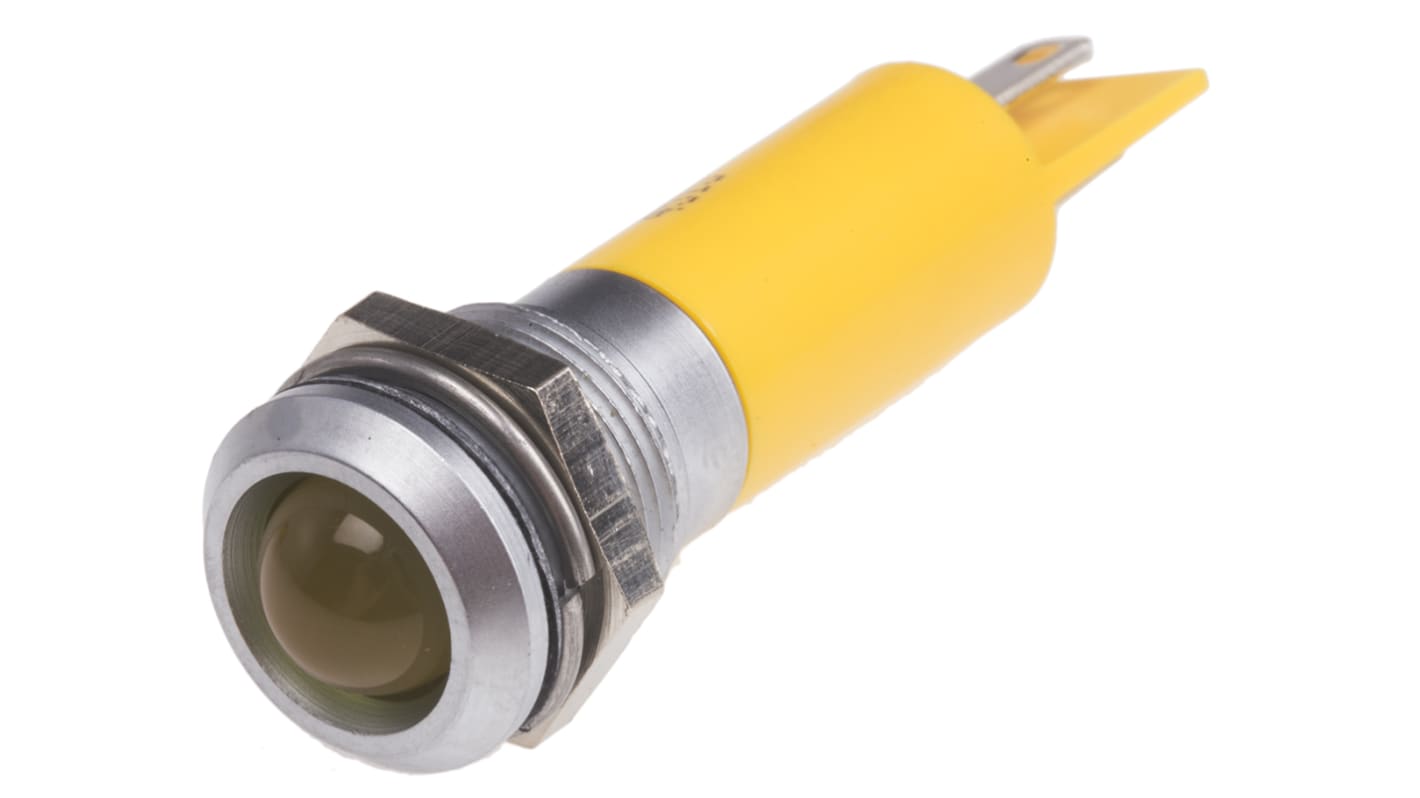 RS PRO Yellow Panel Mount Indicator, 230V ac, 12mm Mounting Hole Size, IP67