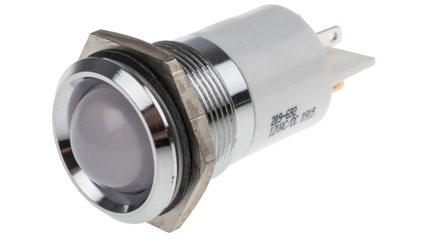 Indicatore da pannello RS PRO Bianco  a LED, 12V, Sporgente, foro da 22mm