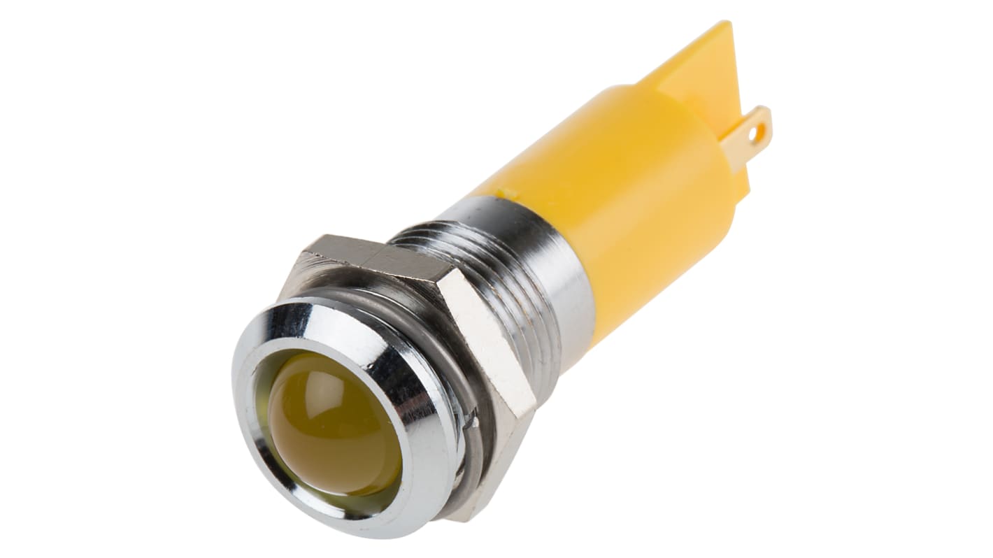 RS PRO Yellow Flashing LED Panel Mount Indicator, 24V dc, 14mm Mounting Hole Size, Solder Tab Termination