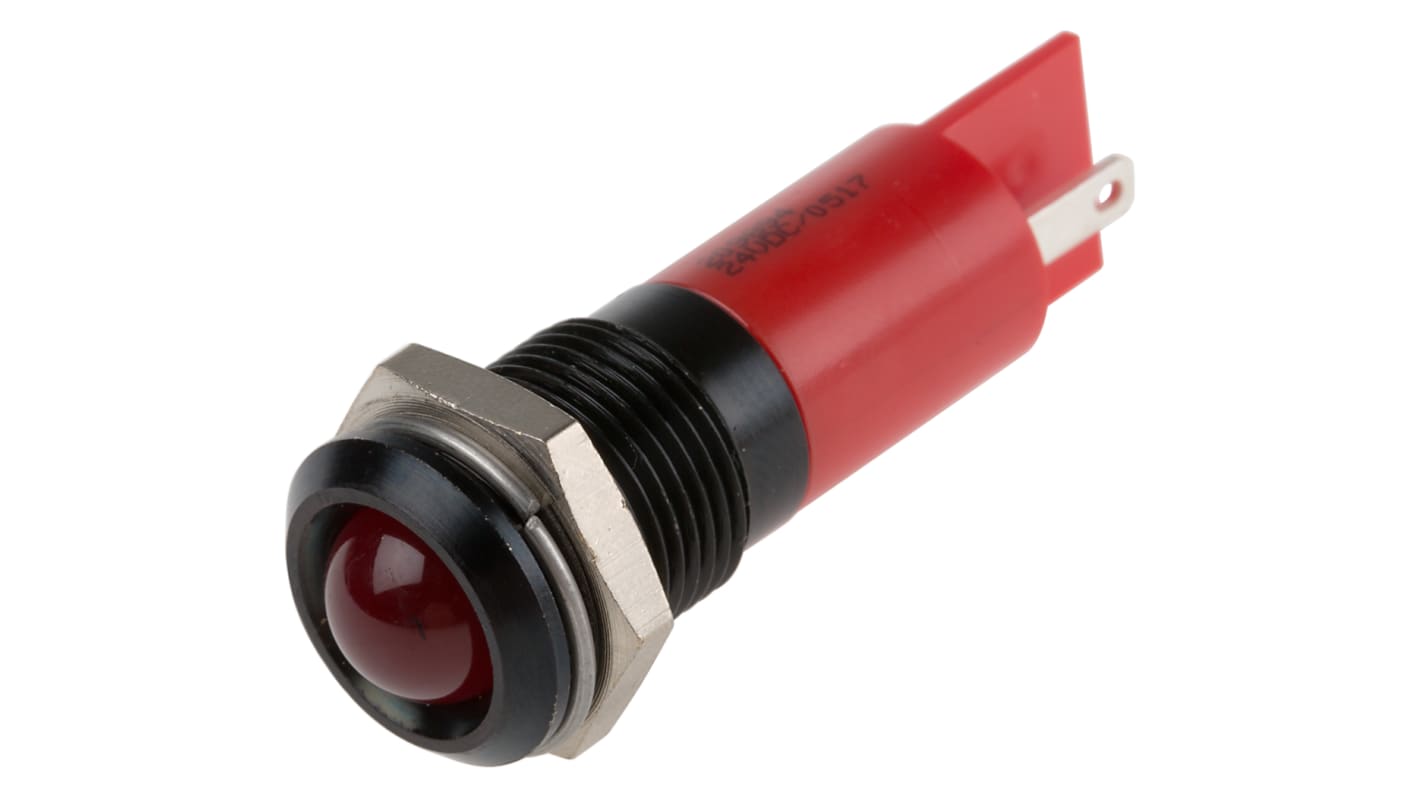 Indicador LED intermitente RS PRO, Rojo, lente prominente, Ø montaje 14mm, 24V dc, 20mA, 80mcd