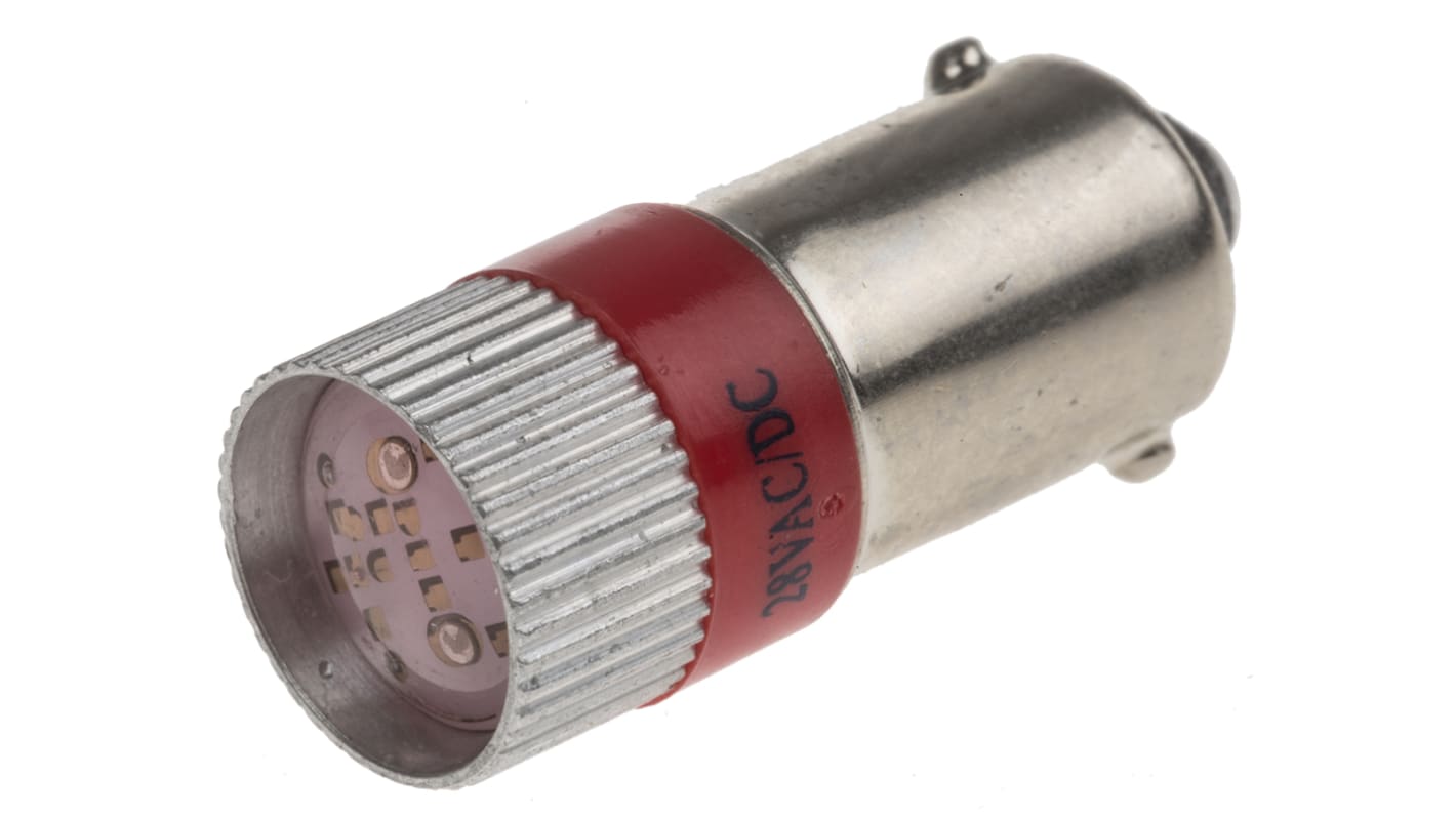 Lampada per indicatori RS PRO, lunga 28mm, Ø 10mm, 28V cc, luce color Rosso, 110/105mcd, Multichip da 100000h con base