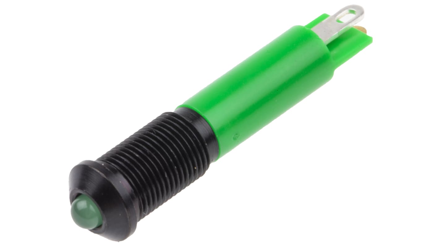 RS PRO Green Panel Mount Indicator, 24V dc, 6mm Mounting Hole Size, Solder Tab Termination