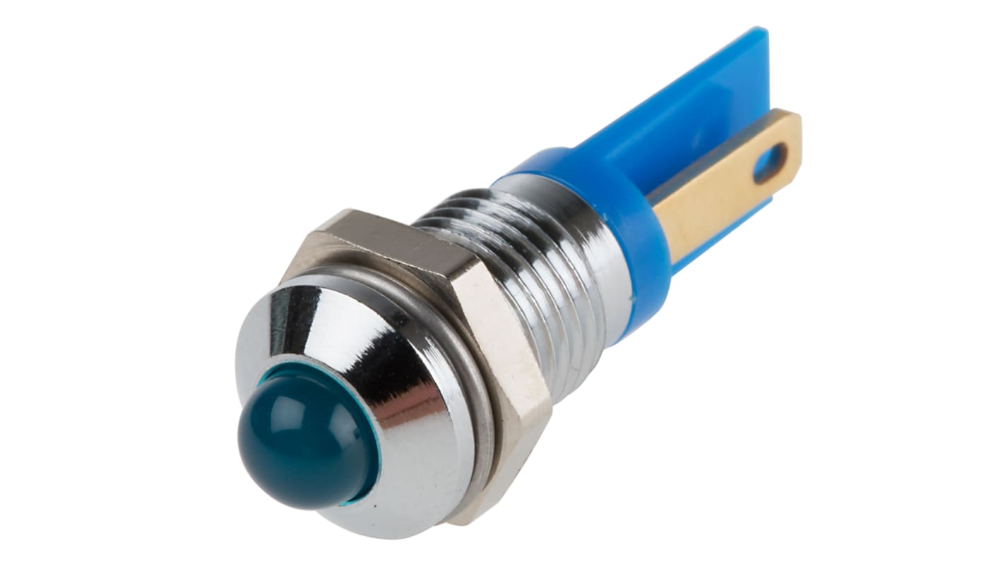 RS PRO Blue Panel Mount Indicator, 2V dc, 8mm Mounting Hole Size, Solder Tab Termination