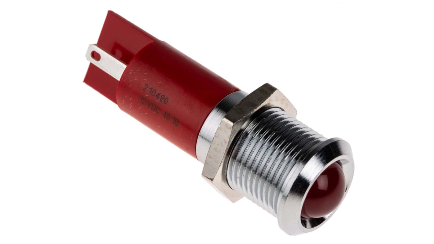 RS PRO Red Panel Mount Indicator, 12V dc, 14mm Mounting Hole Size, Solder Tab Termination