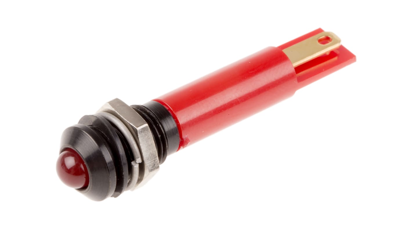 RS PRO Red Panel Mount Indicator, 110V ac, 8mm Mounting Hole Size, Solder Tab Termination