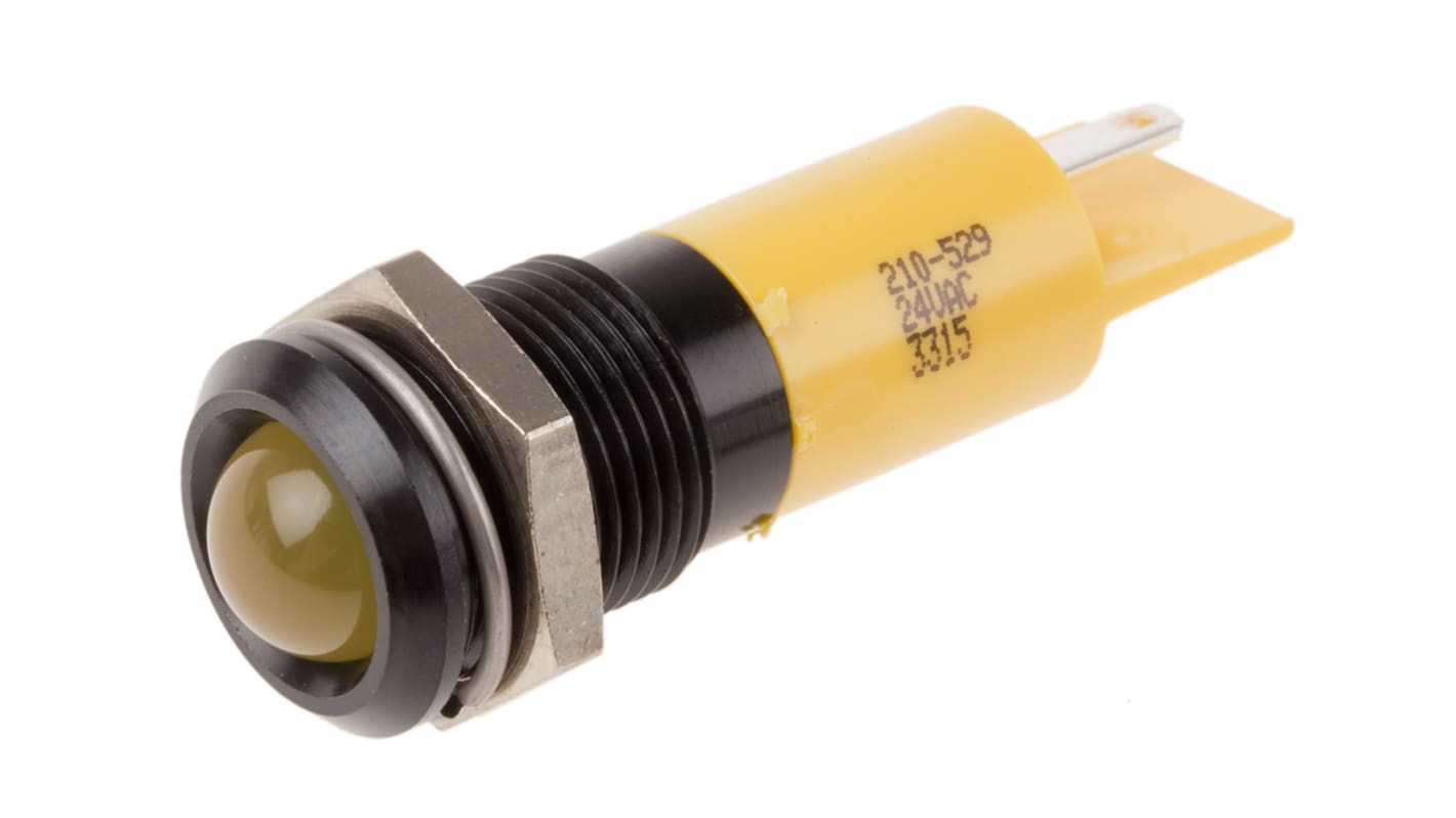 RS PRO Yellow Panel Mount Indicator, 14mm Mounting Hole Size, Solder Tab Termination