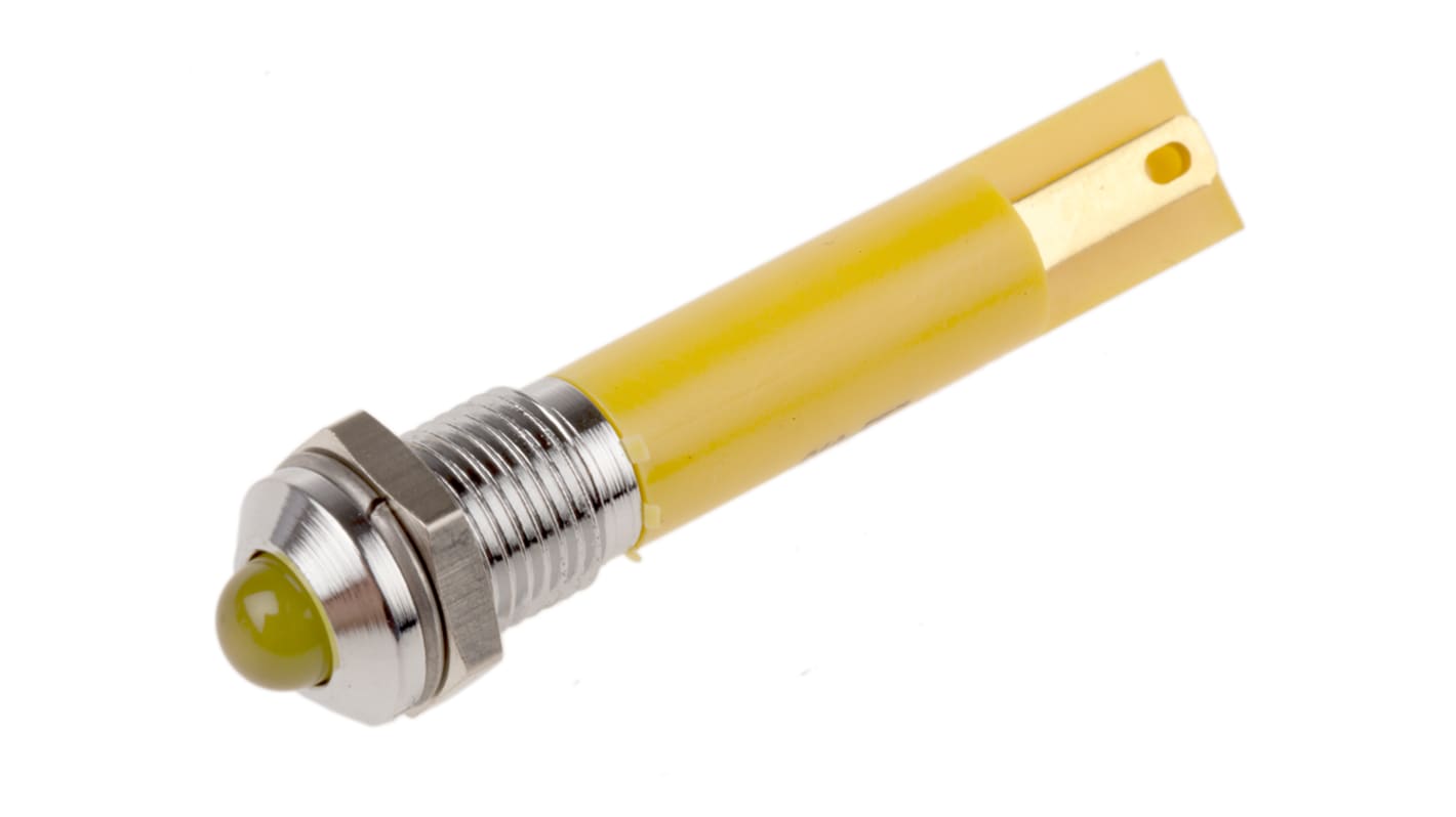 RS PRO Yellow Panel Mount Indicator, 12V ac, 8mm Mounting Hole Size, Solder Tab Termination