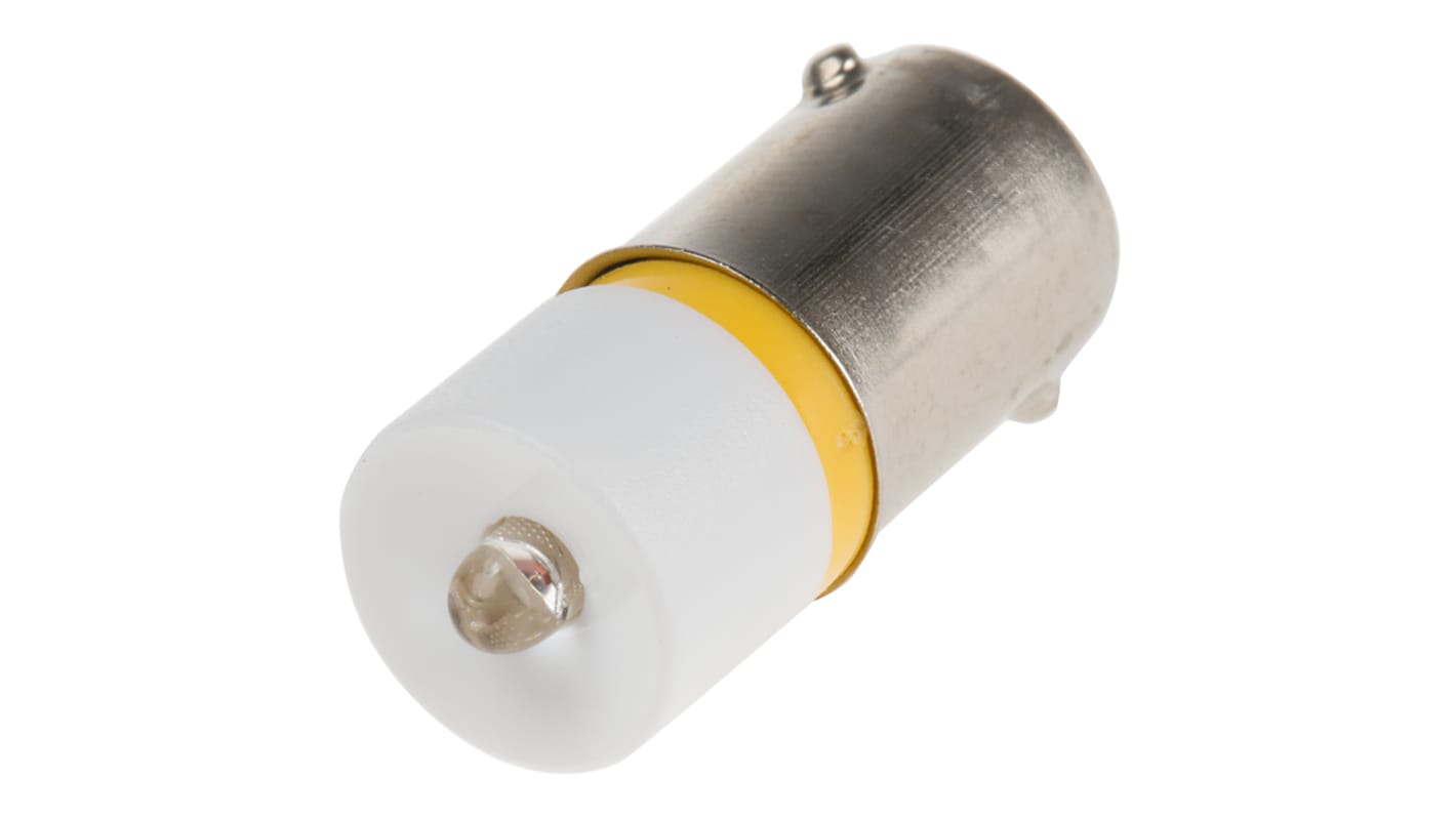 Lampada per indicatori RS PRO, lunga 24mm, Ø 10mm, 28V cc, luce color Giallo, 630mcd, Chip singolo da 100000h con base