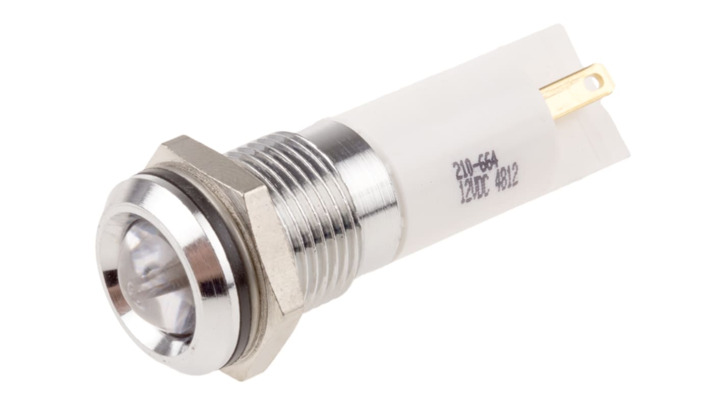 Indicatore da pannello RS PRO Bianco  a LED, 12V, IP67, Sporgente, foro da 14mm