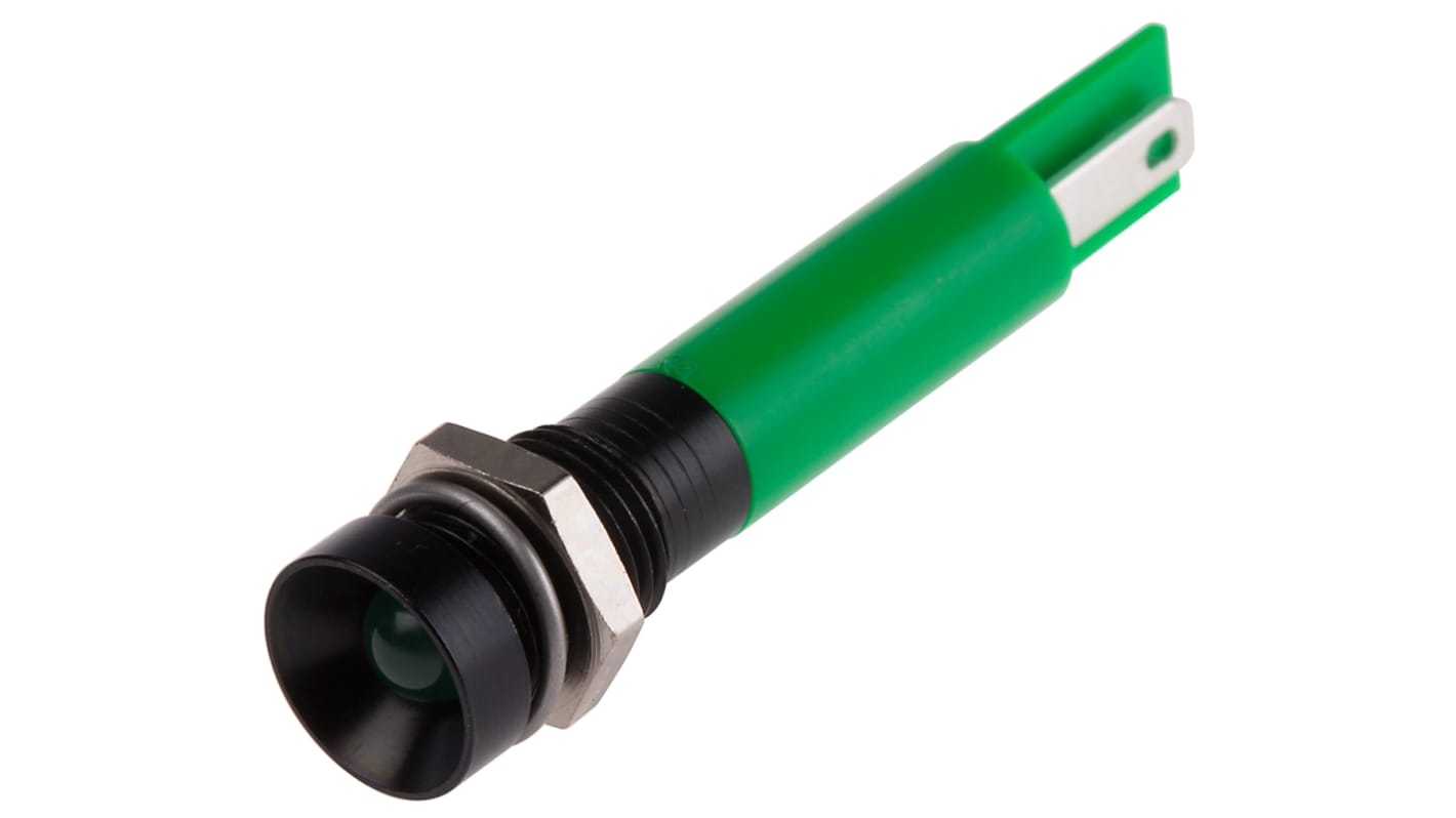 RS PRO Green Panel Mount Indicator, 24V ac, 8mm Mounting Hole Size, Solder Tab Termination