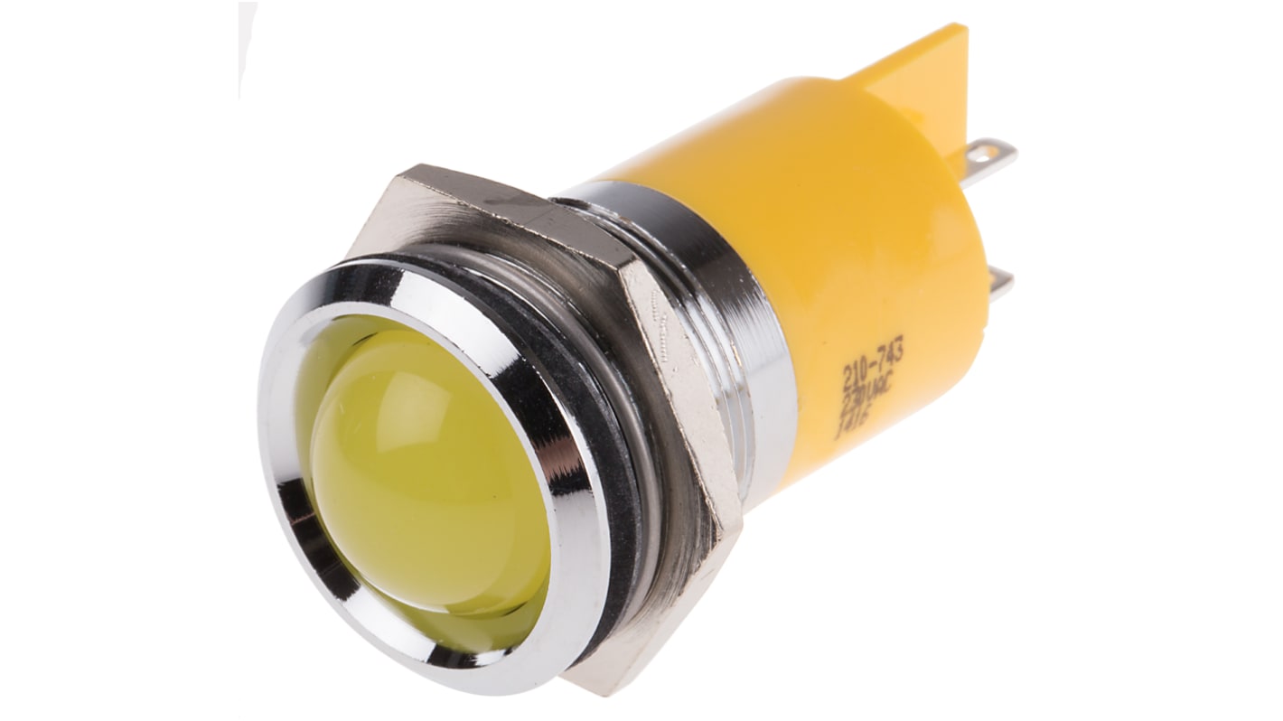 Indicatore da pannello RS PRO Giallo  a LED, 230V ca, Sporgente, foro da 22mm