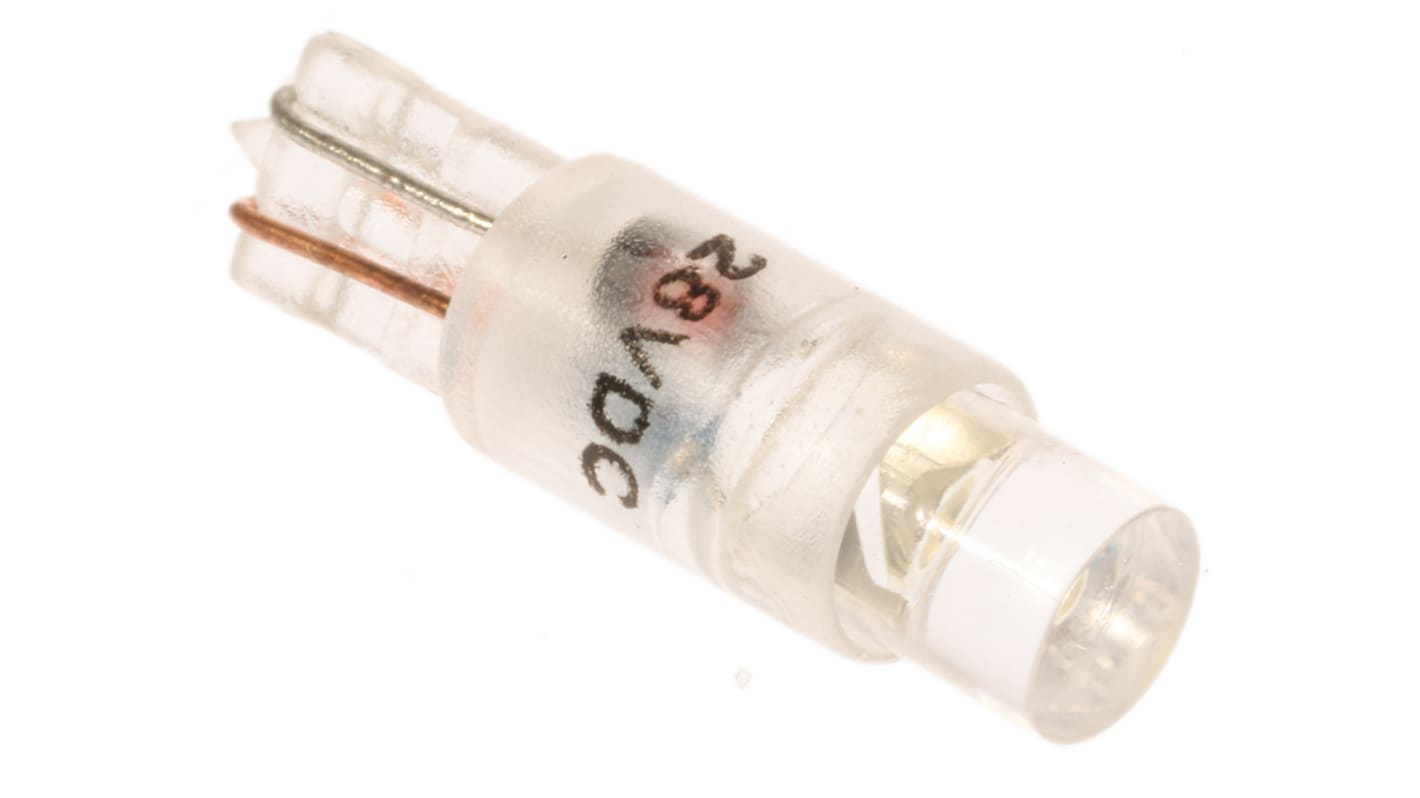 Signallampe, Hvid, Kileformet glassokkel, Single-chip, Diameter: 5.75mm, 28V dc