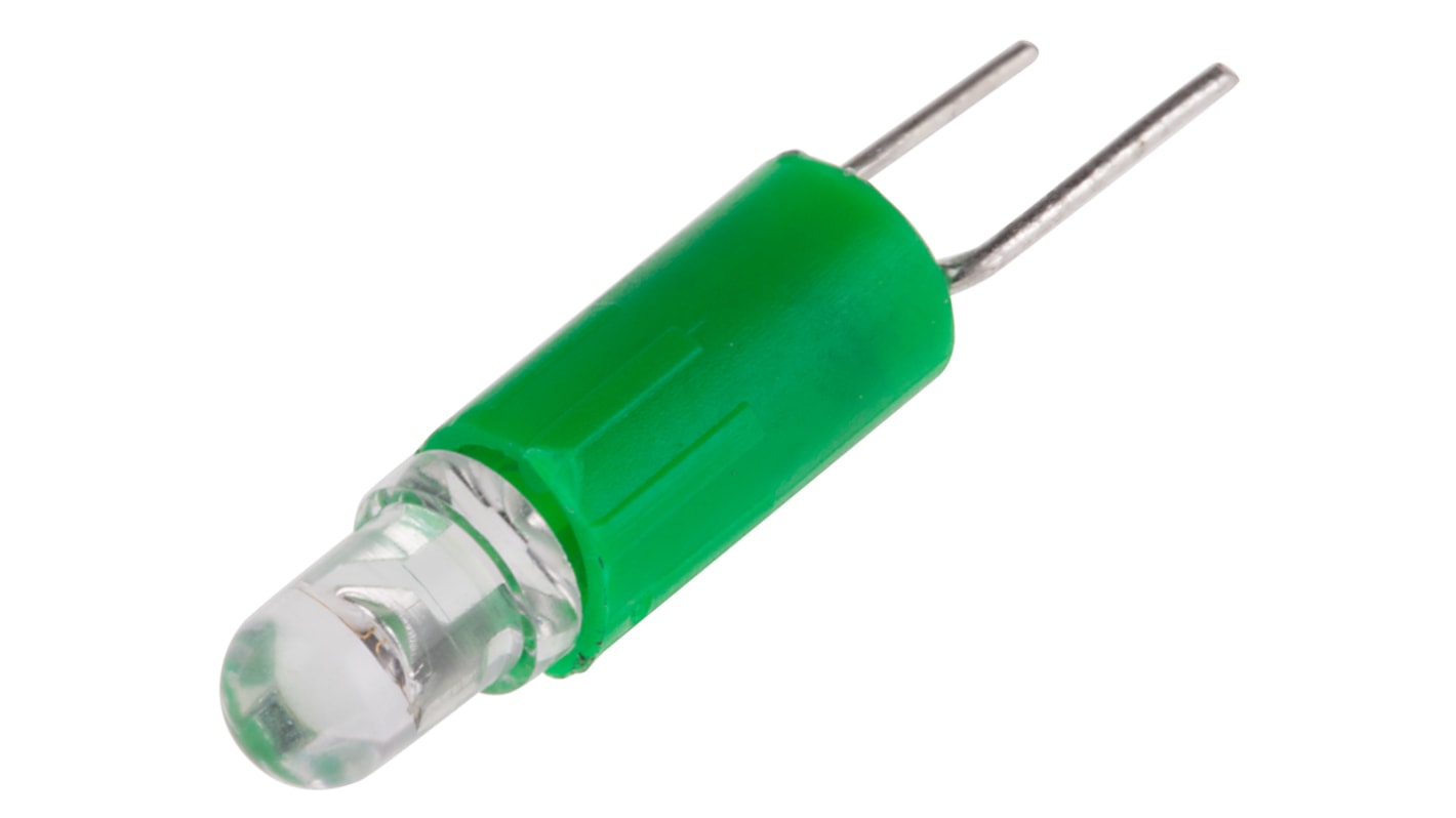 Lampada per indicatori RS PRO, lunga 17mm, Ø 4.25mm, 24V ca/cc, luce color Verde, 95mcd, Chip singolo, lampada 3 mm da