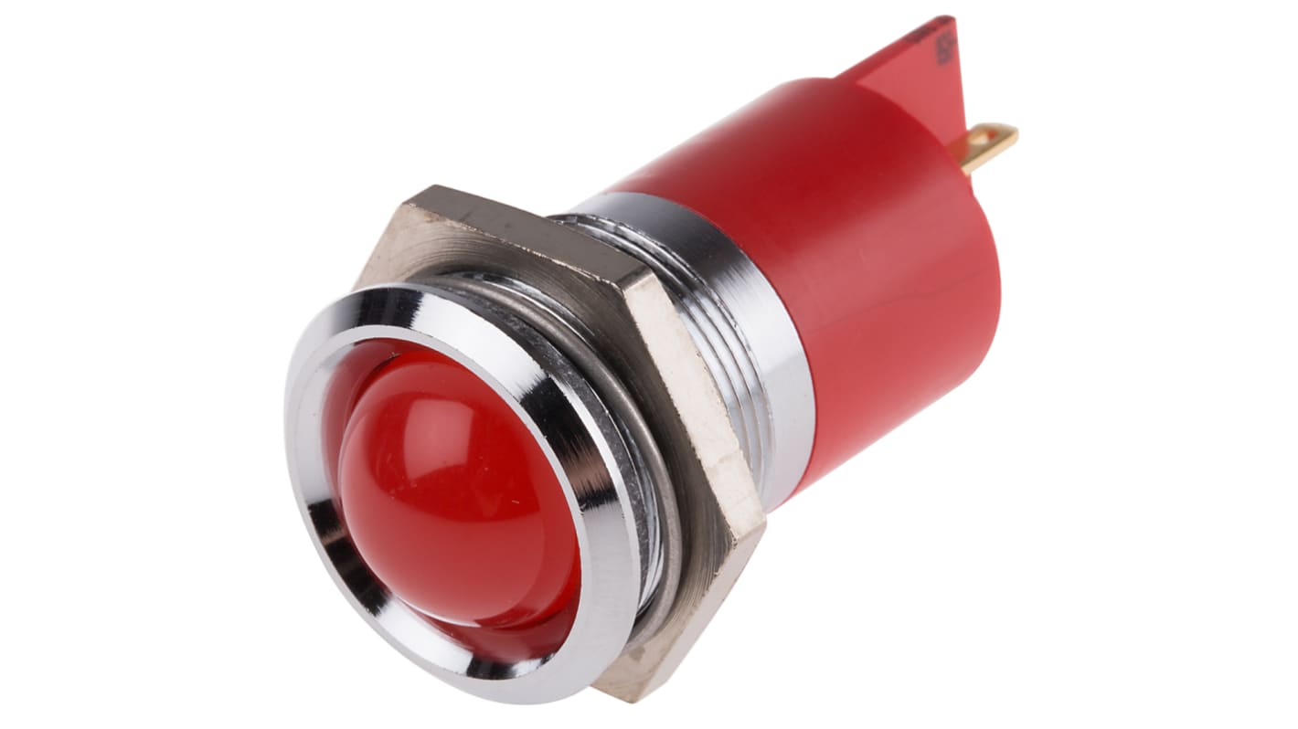 RS PRO Red Panel Mount Indicator, 12V, 22mm Mounting Hole Size, Solder Tab Termination