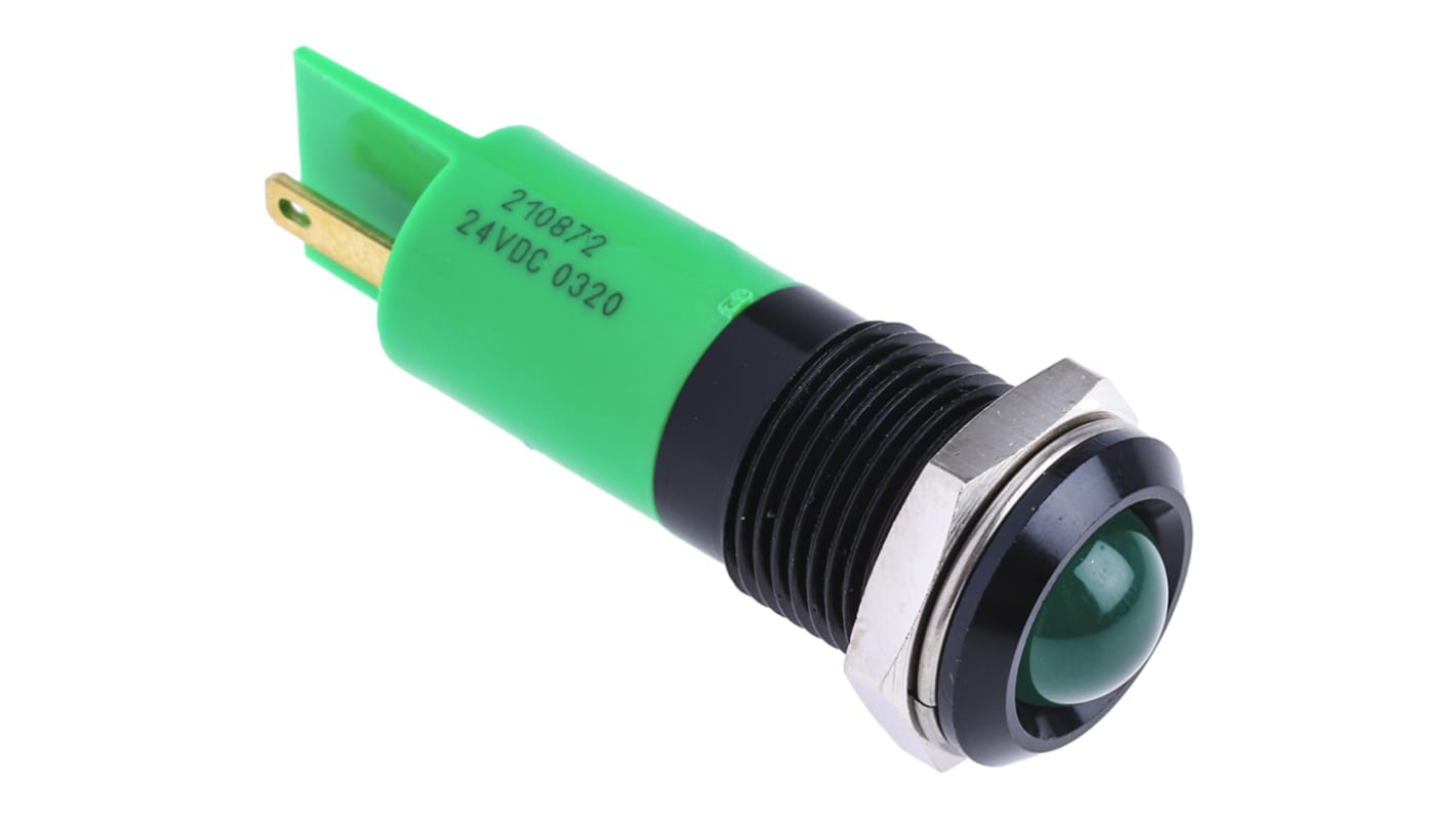 Indicatore da pannello RS PRO Verde  a LED, 24V cc, Sporgente, foro da 14mm