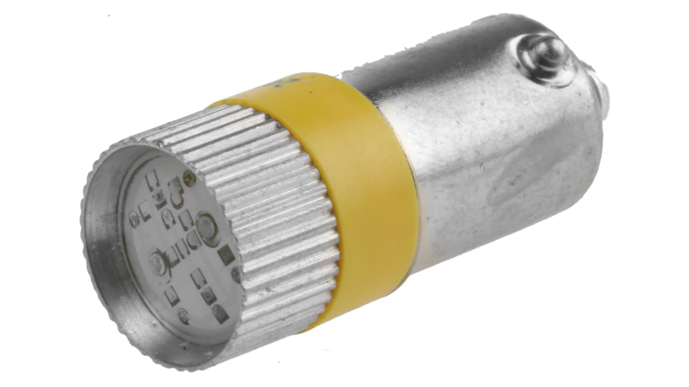 Lampada per indicatori RS PRO, lunga 28mm, Ø 10mm, 24V cc, luce color Giallo, 120/110mcd, Multichip da 100000h con base