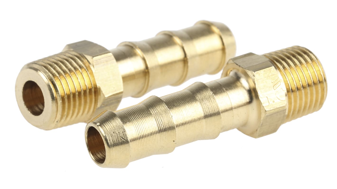 Legris Brass Pipe Fitting, Straight Threaded Tailpiece Adapter, Male R 1/8in to Male 6mm