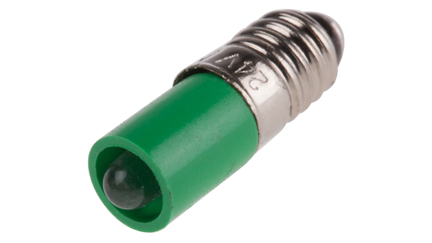 Lampada per indicatori RS PRO, lunga 18mm, Ø 6mm, 24V cc, luce color Verde, 65mcd, Multichip da 60000h con base E5,