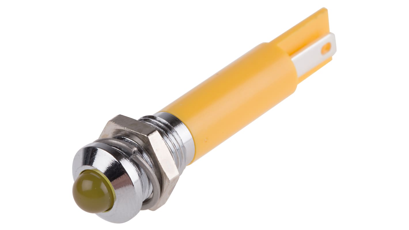 RS PRO Yellow Panel Mount Indicator, 12V dc, 8mm Mounting Hole Size, Solder Tab Termination