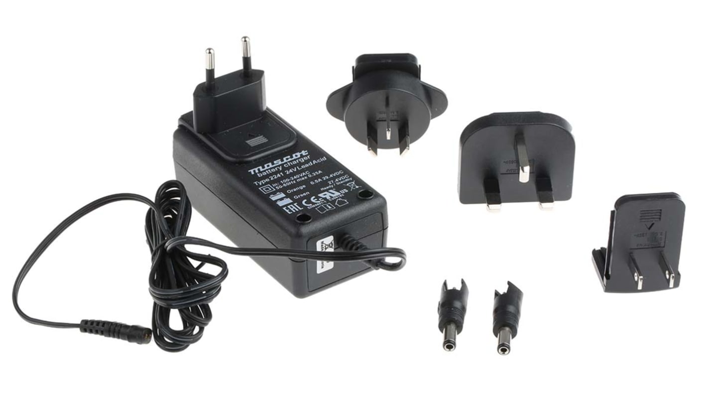 Cargador de batería de plomo ácido, salida 24V, 500mA, 12W, enchufe AUS, EU, UK, USA