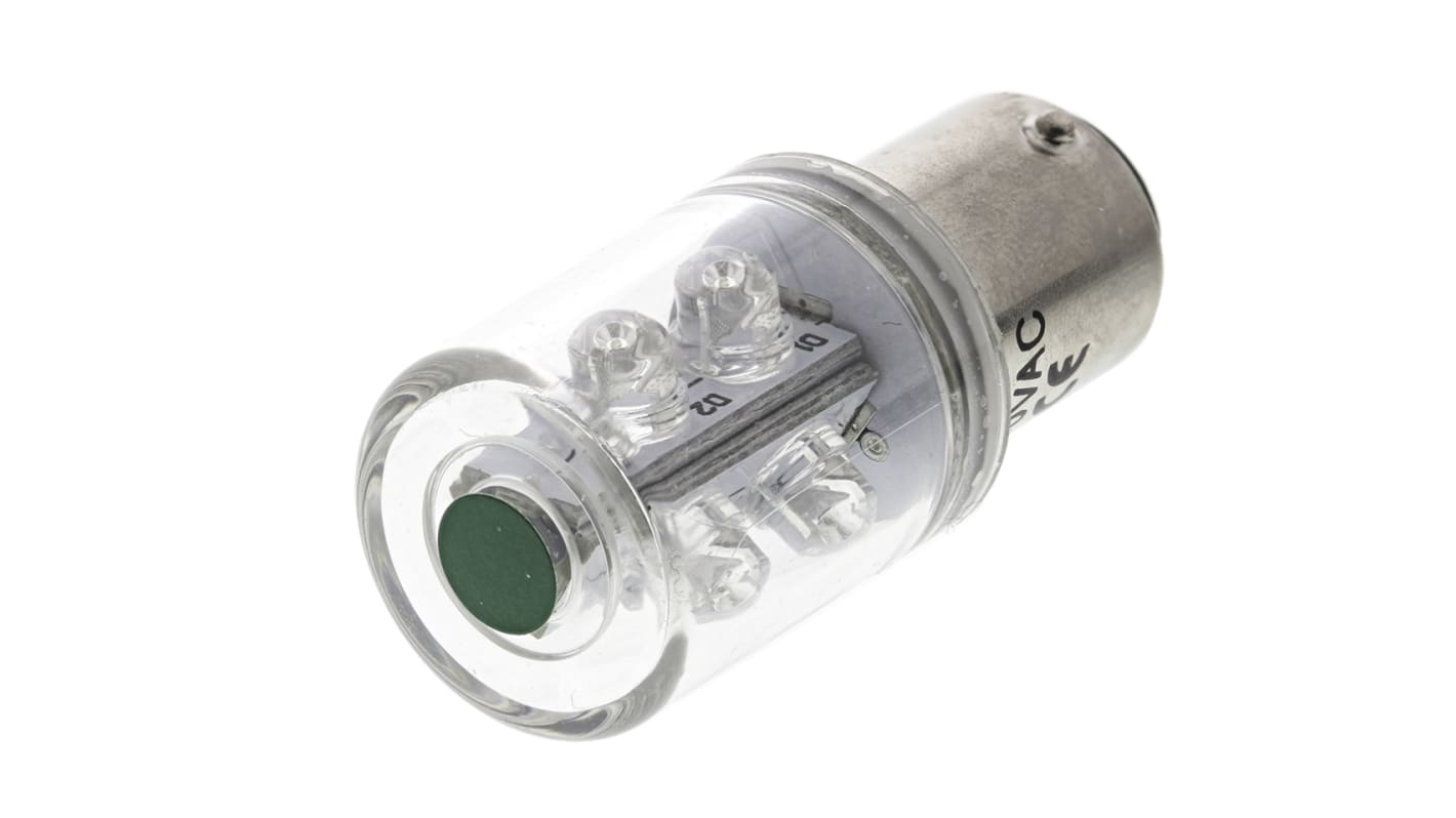 Lampada LED per torrette RS PRO, lunghezza 42 mm, Ø 20mm, 230 V c.a., 6 chip LED da 525mcd, luce Verde, lampada da