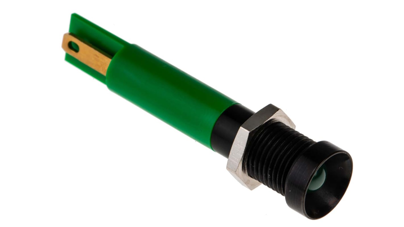 RS PRO Green Panel Mount Indicator, 24V dc, 8mm Mounting Hole Size, Solder Tab Termination