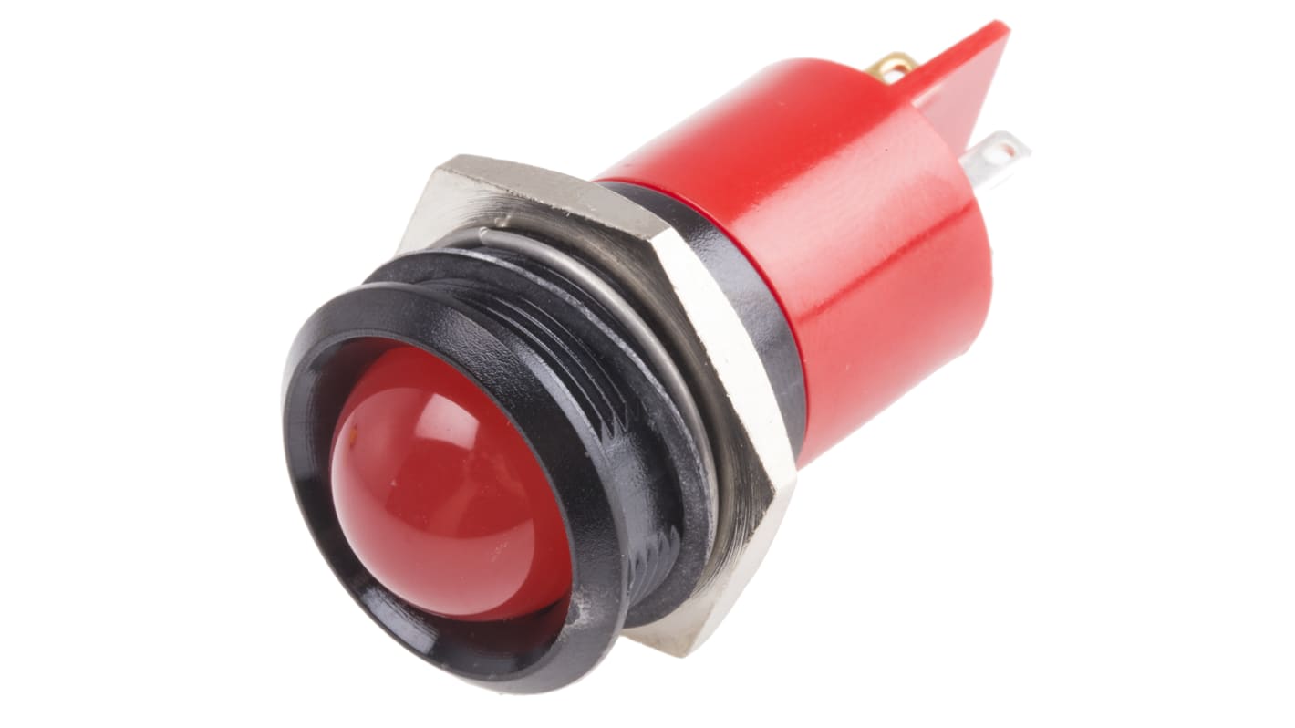 RS PRO Red Panel Mount Indicator, 22mm Mounting Hole Size, Solder Tab Termination