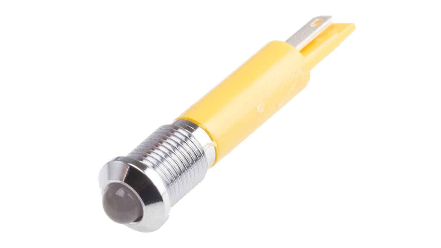 RS PRO Yellow Panel Mount Indicator, 12V, 8mm Mounting Hole Size, Solder Tab Termination, IP67