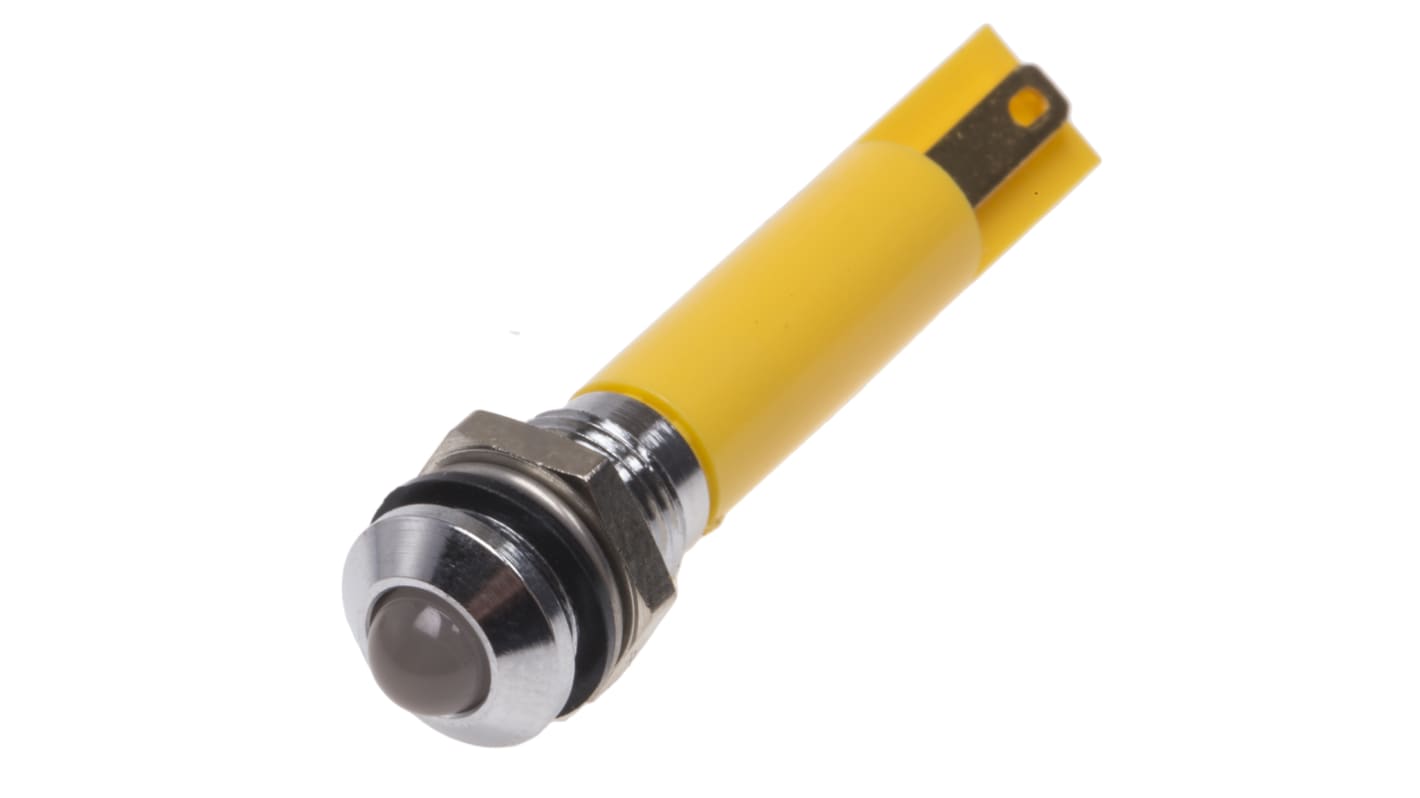 Indicador LED RS PRO, Amarillo, lente prominente, marco Cromo, Ø montaje 8mm, 20mA, 40mcd, IP67