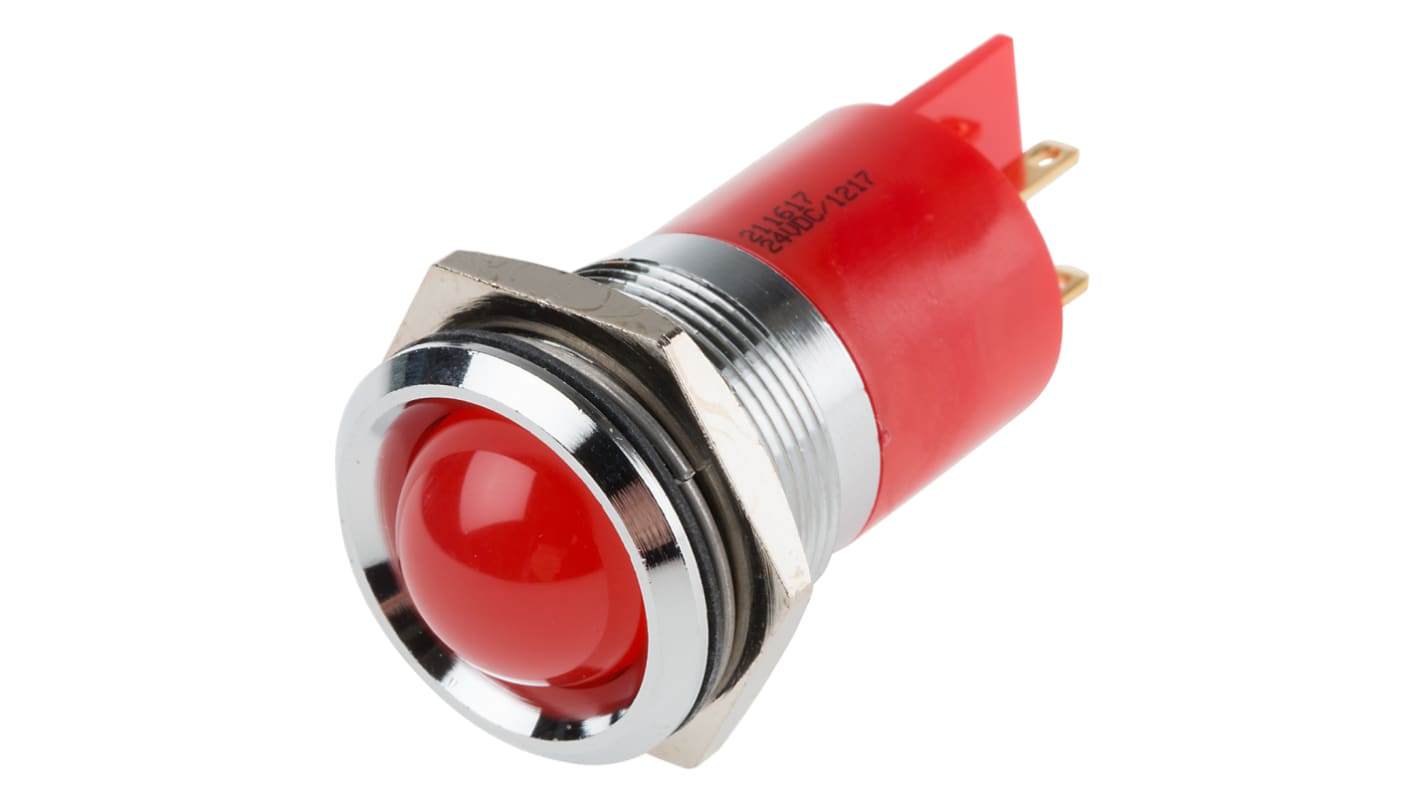 Indicador LED RS PRO, Rojo, lente prominente, marco Cromo, Ø montaje 22mm, 20mA, 80mcd