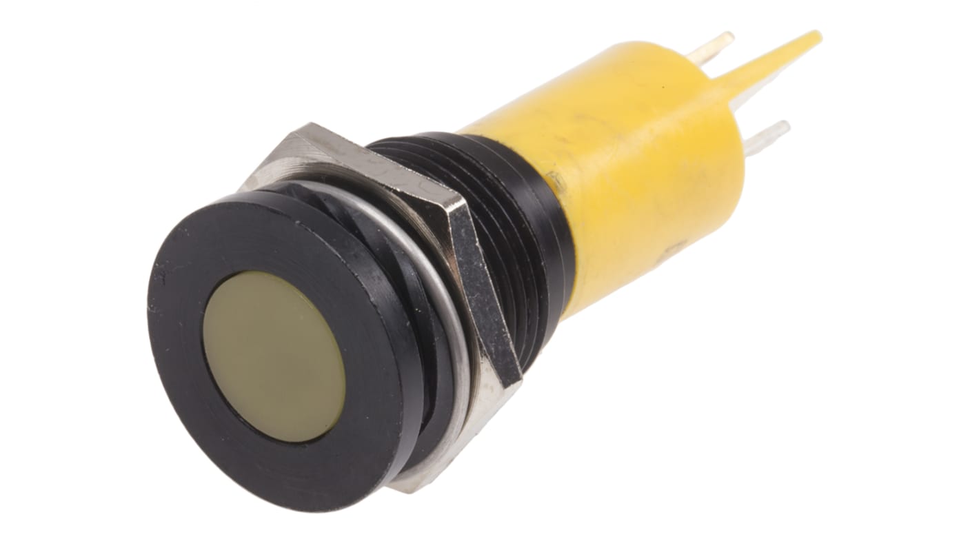 RS PRO Yellow Panel Mount Indicator, 12V, 16mm Mounting Hole Size, Solder Tab Termination