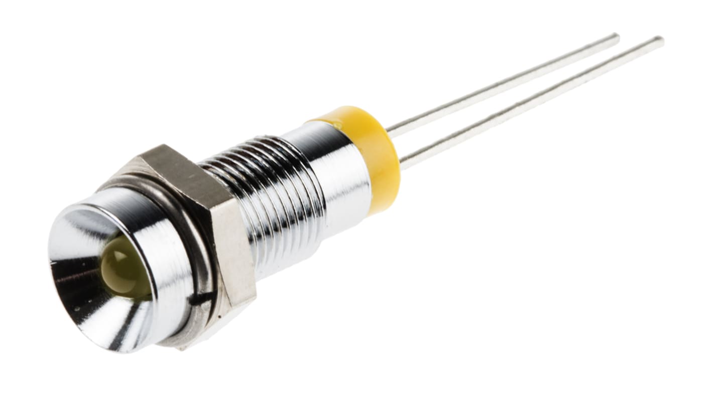 RS PRO Yellow Panel Mount Indicator, 2V dc, 6mm Mounting Hole Size, Lead Pin Termination