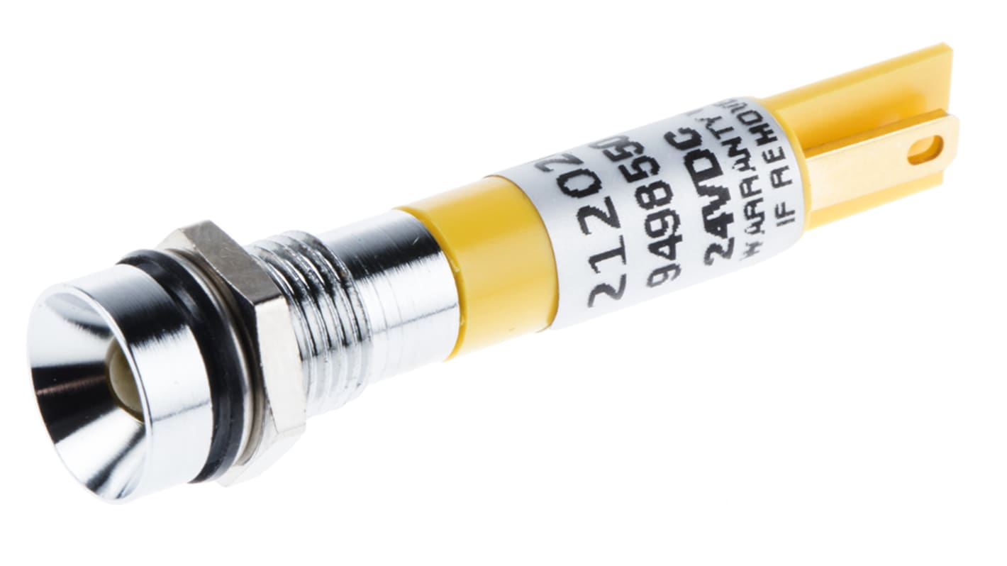 RS PRO Yellow Panel Mount Indicator, 8mm Mounting Hole Size, Solder Tab Termination, IP67