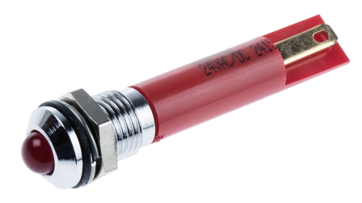 RS PRO Red Panel Mount Indicator, 8mm Mounting Hole Size, Solder Tab Termination, IP67