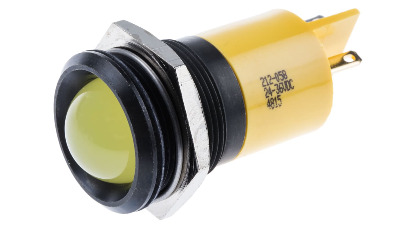 Indicatore da pannello RS PRO Giallo  a LED, 24 → 36V cc, Sporgente, foro da 22mm