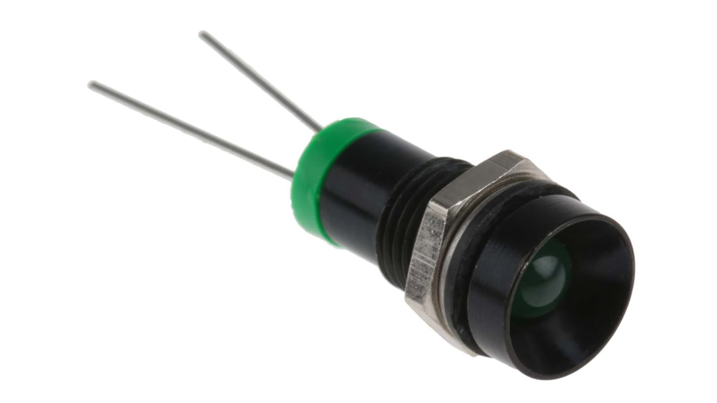 Indicador LED RS PRO, Verde, lente rebajada, Ø montaje 8mm, 2V dc, 20mA, 40mcd, IP67