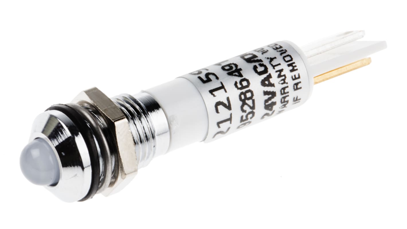 Indicador LED RS PRO, Blanco, lente prominente, marco Cromo, Ø montaje 8mm, 17mA, 2000mcd, IP67