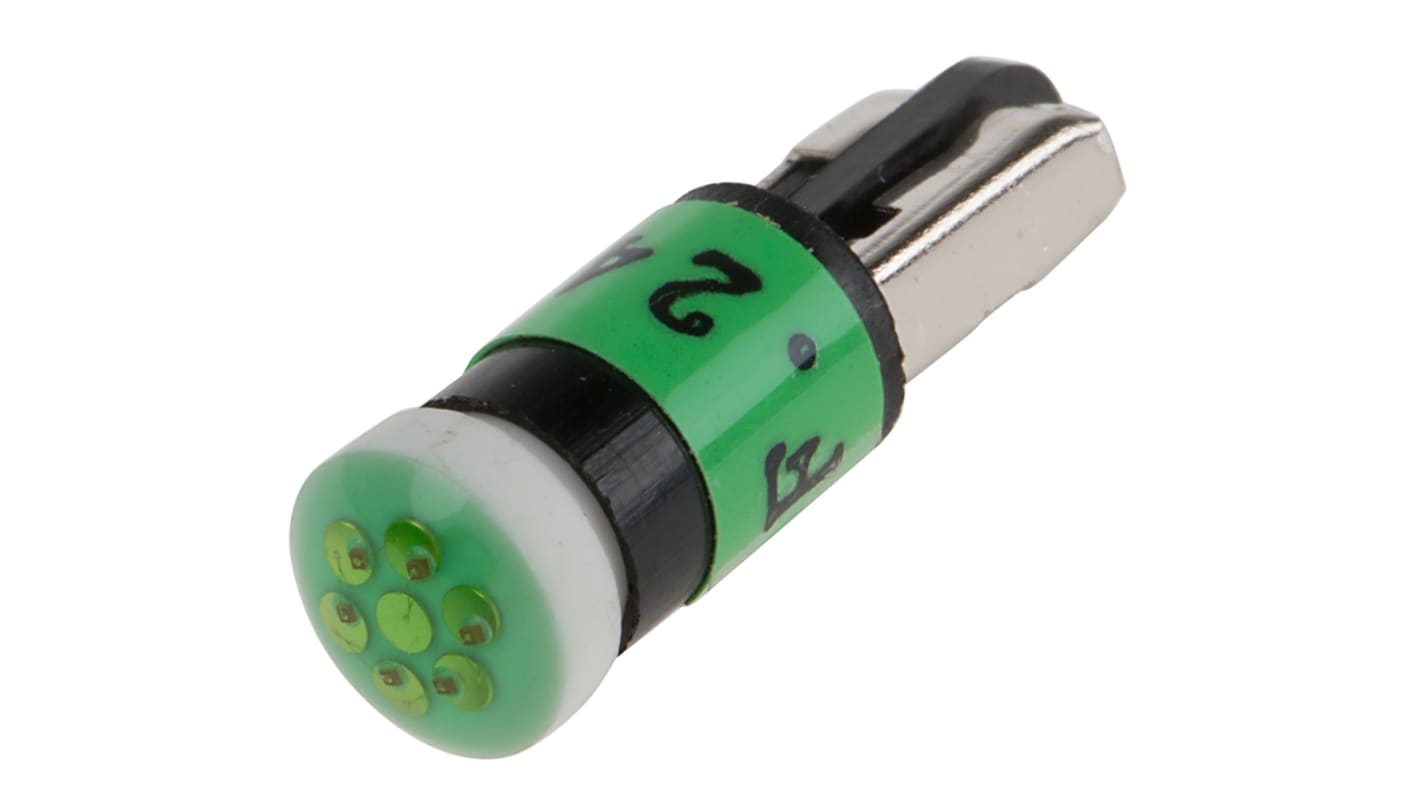 Lampada per indicatori RS PRO, lunga 17mm, Ø 5.46mm, 24V ca/cc, luce color Verde, 60mcd, Multichip da 100000h con