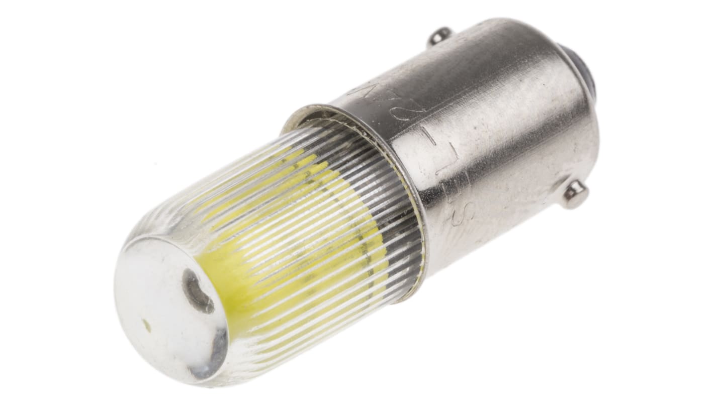 Lampada per indicatori RS PRO, lunga 28mm, Ø 11mm, 24V cc, luce color Giallo, 65mcd, Multichip da 60000h con base BA9s,