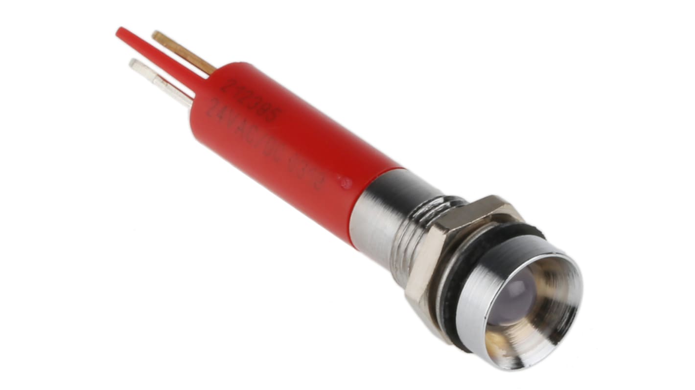 RS PRO Red Panel Mount Indicator, 8mm Mounting Hole Size, Solder Tab Termination, IP67